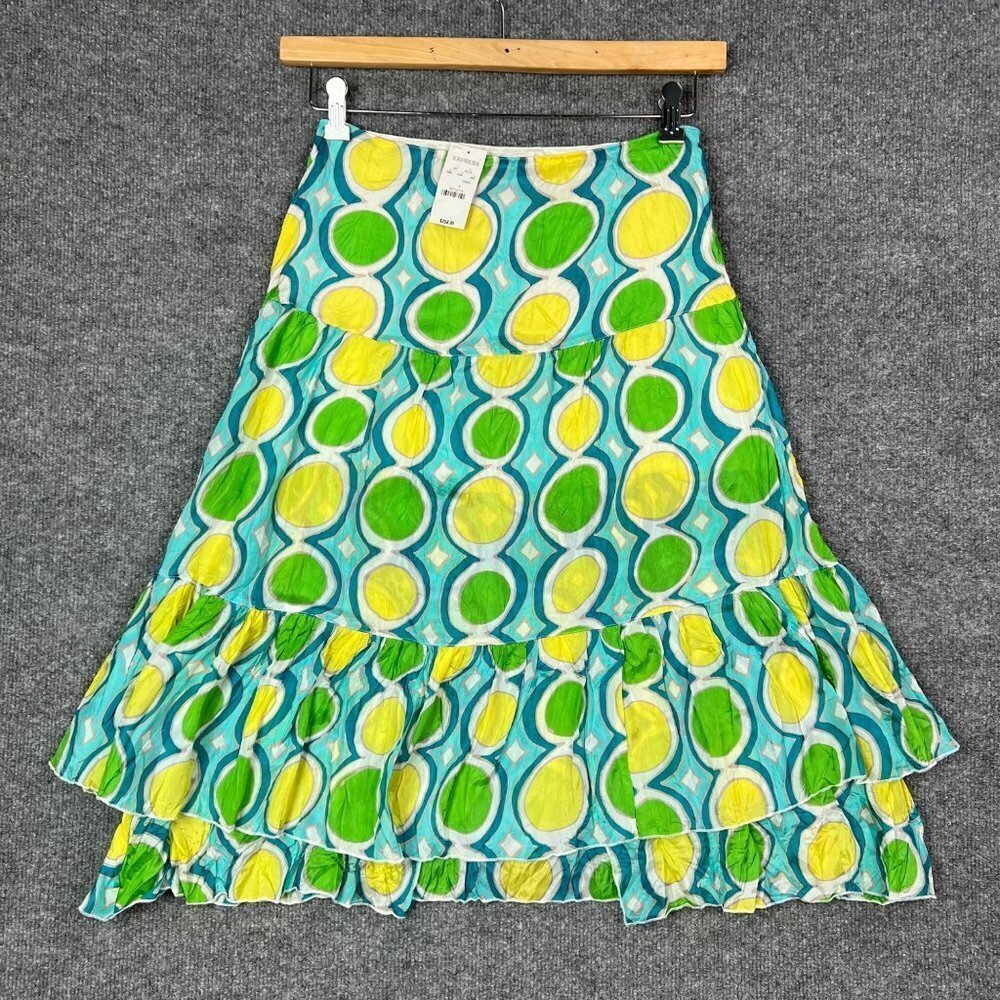 NEW $258 LiLi‎ Petrus Express Silk Print Skirt Size 4 Green Geometric Print